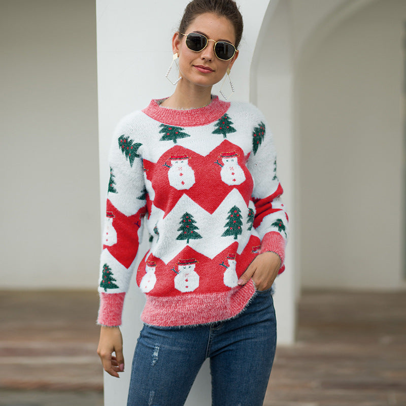 Christmas tree snowman pullover sweater