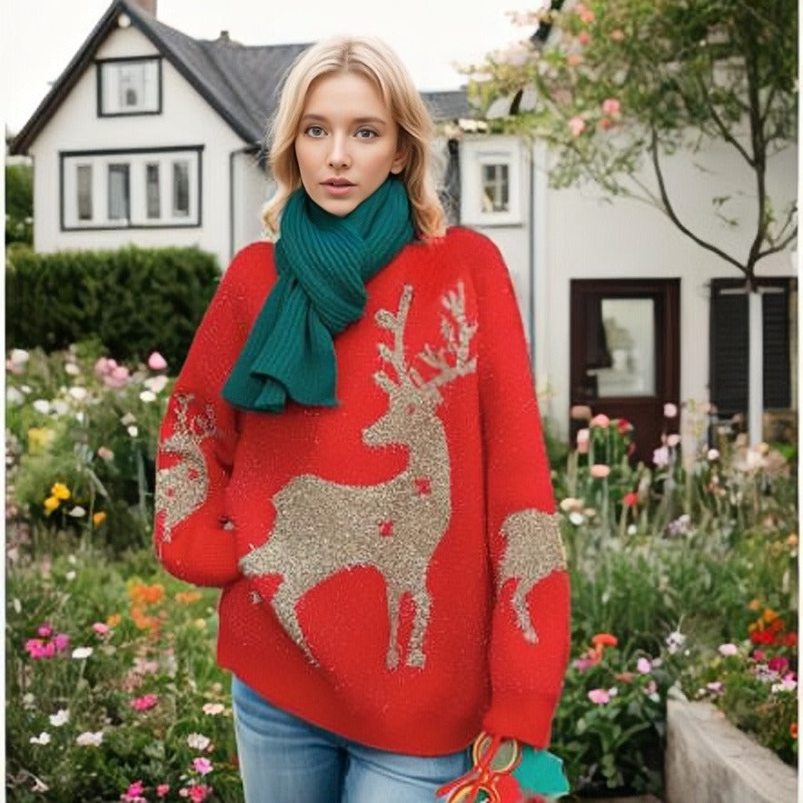 Christmas Sweater European And American Pullover Round Neck Sweater Christmas Elk